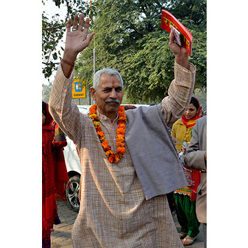 Ramautar at press conference during his 17th journey from Aydhya to Rameshwar